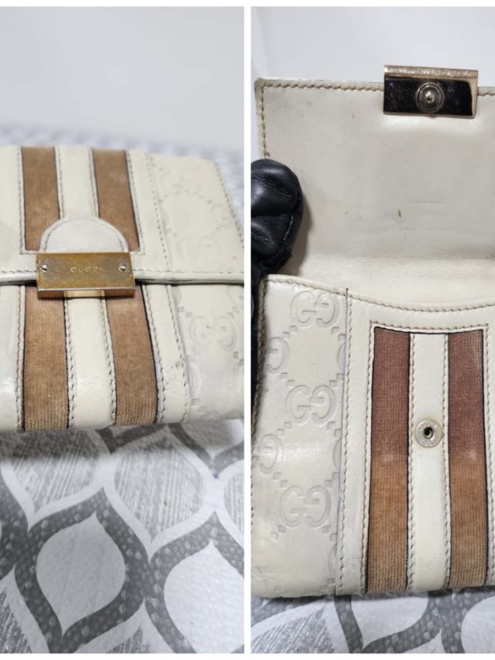 Authentic Gucci Vintage GG Signature Leather Compact Wallet Cream/Brown - Picture 7 of 15